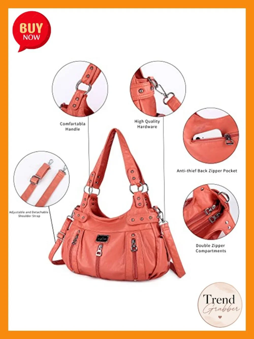 Washed Faux Leather Crossbody Hobo Satchel Handbag Tote Purse with Adjustable